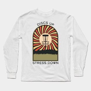 Discs Up Stress Down | Disc Golf Vintage Retro Arch Mountains Long Sleeve T-Shirt